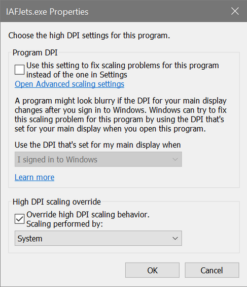 IAFJets high DPI settings
