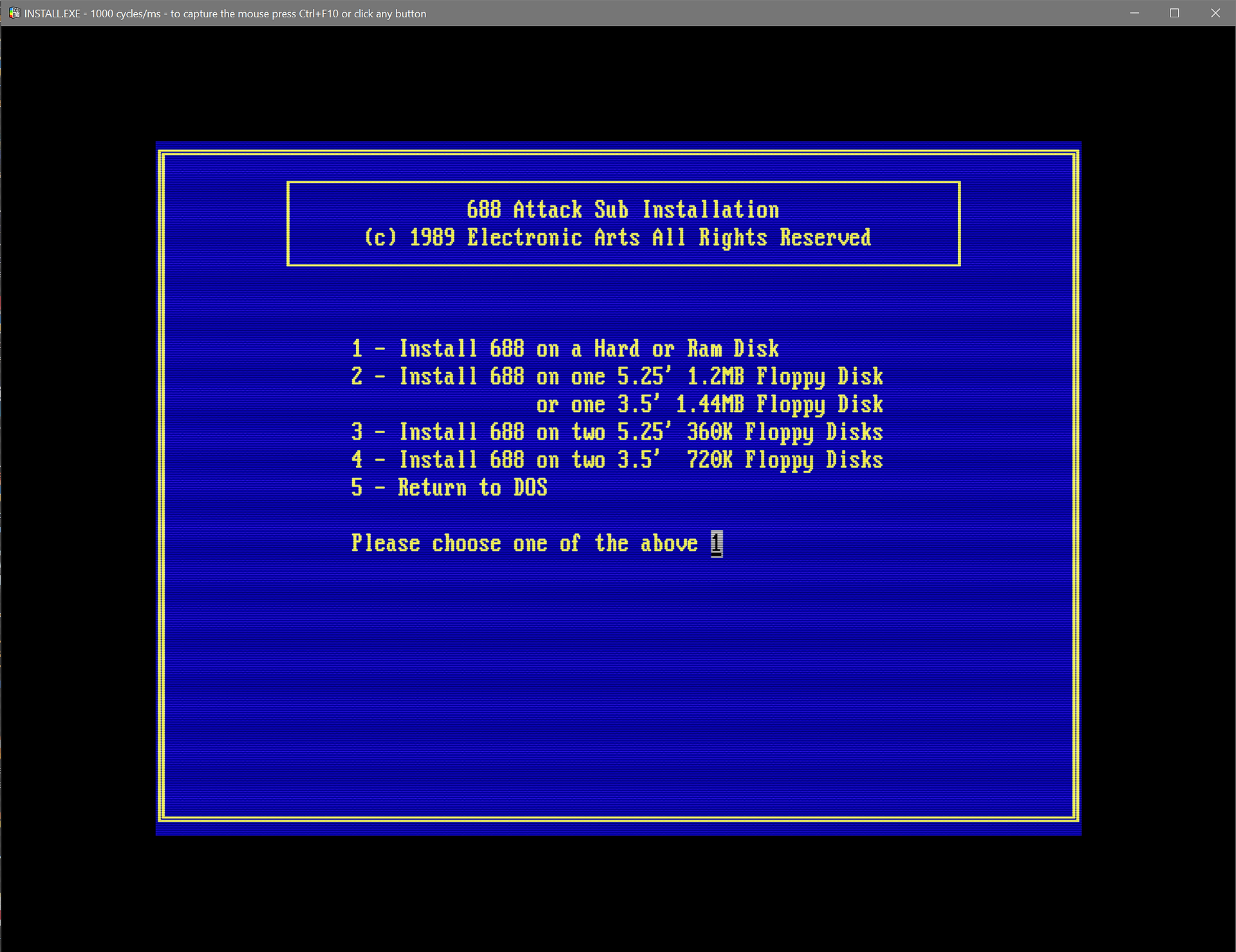 Select 1 to install to a hard disk.