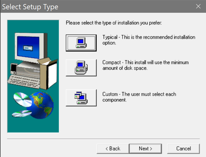 Select the Custom installation size.