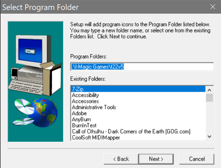 Selecting the Program folders, the default is fine.