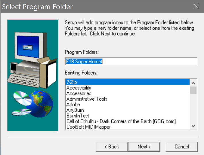Selecting a Start menu group