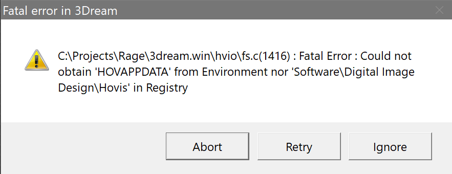 HOVAPPDATA error in 3Dream