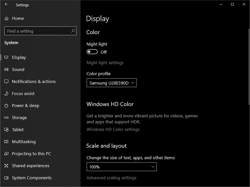 Display scaling options