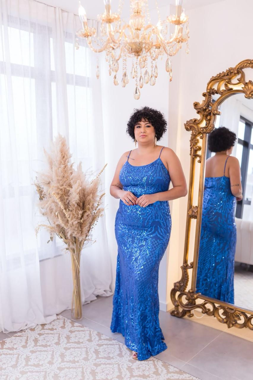Vestido de festa Paetê azul royal 