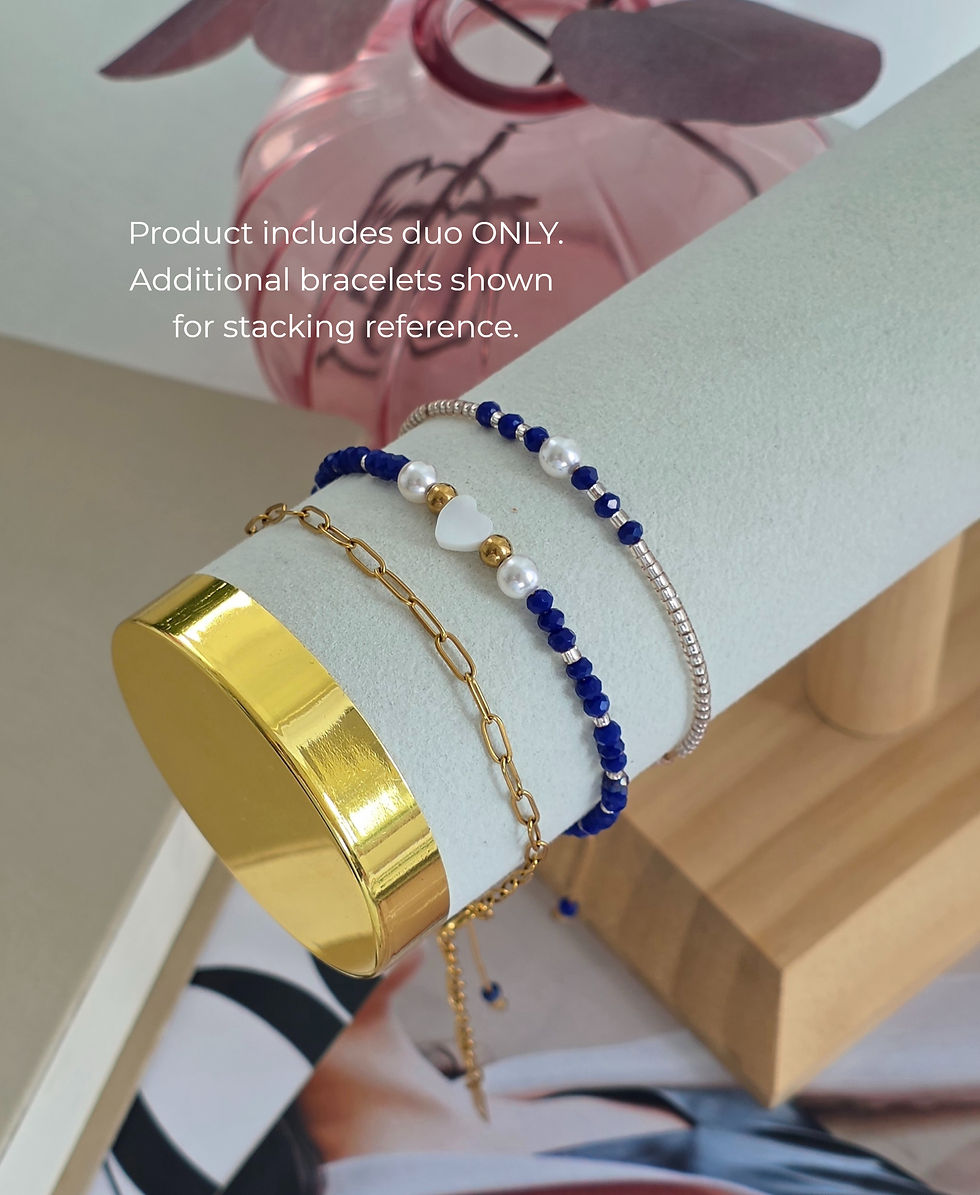 Thumbnail: Heart & Pearl Duo Bracelet Set (Deep Blue)
