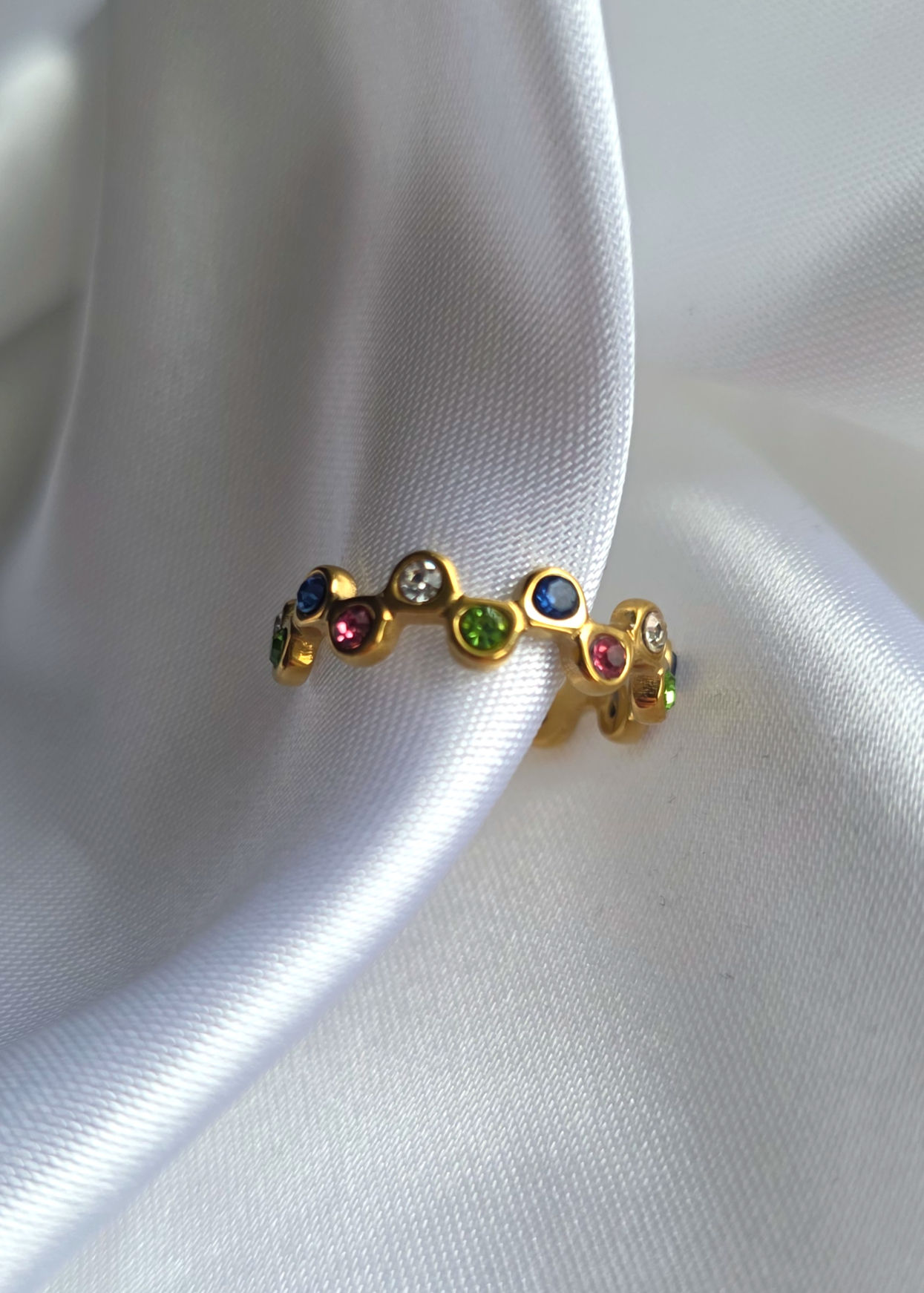 Colorful Zircon Inlay Adjustable Ring