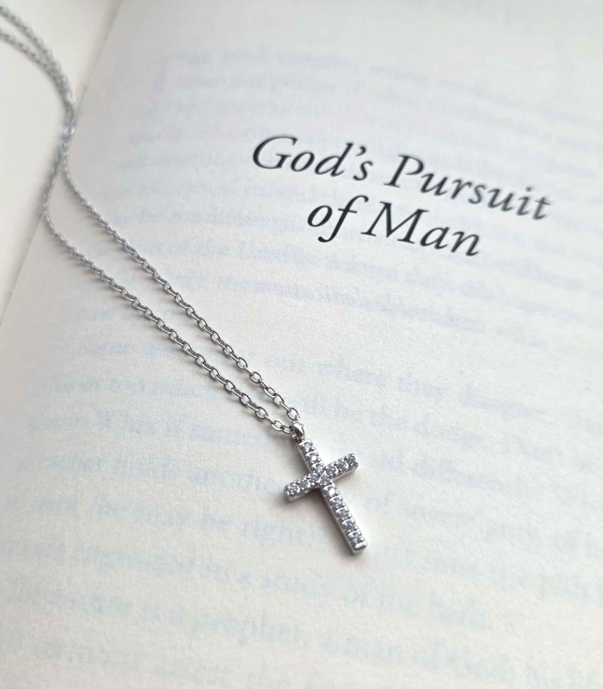 Pavé Cross Necklace (Silver)