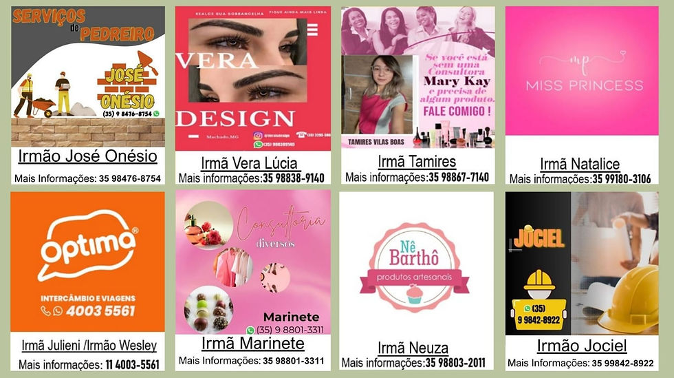 Conheça os empreendedores da 6ª Igreja Presbiteriana de Machado. Apoie os negócios dos irmãos da igreja e descubra como estam