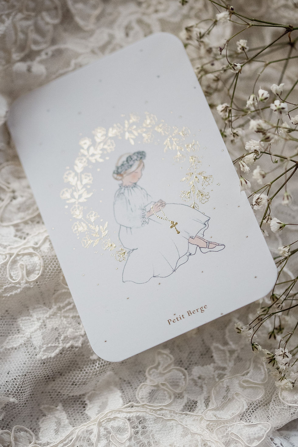 Miniature : Carte fille au chapelet- dorure