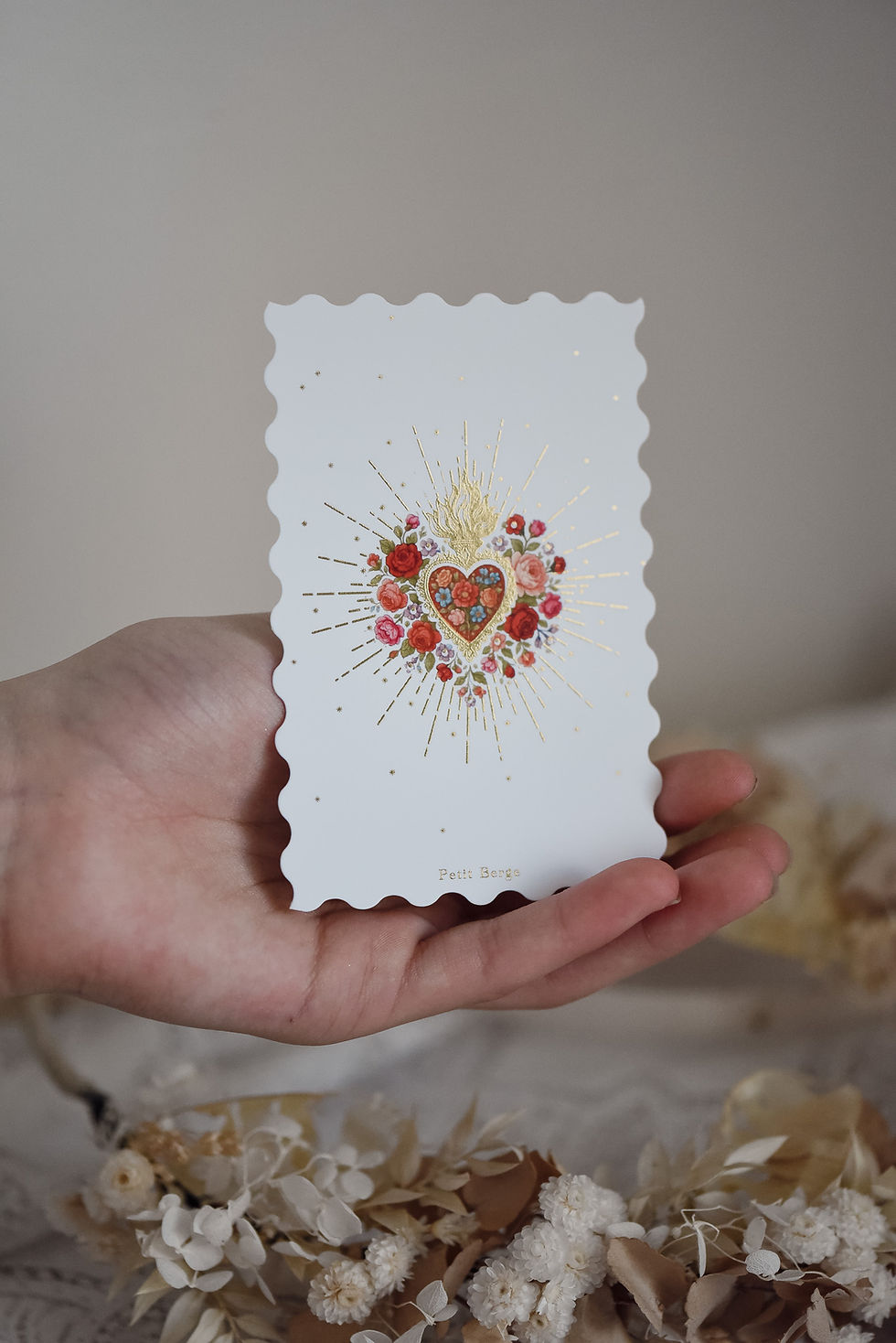 Miniature : Carte sacré coeur fleuri- Feston et dorure