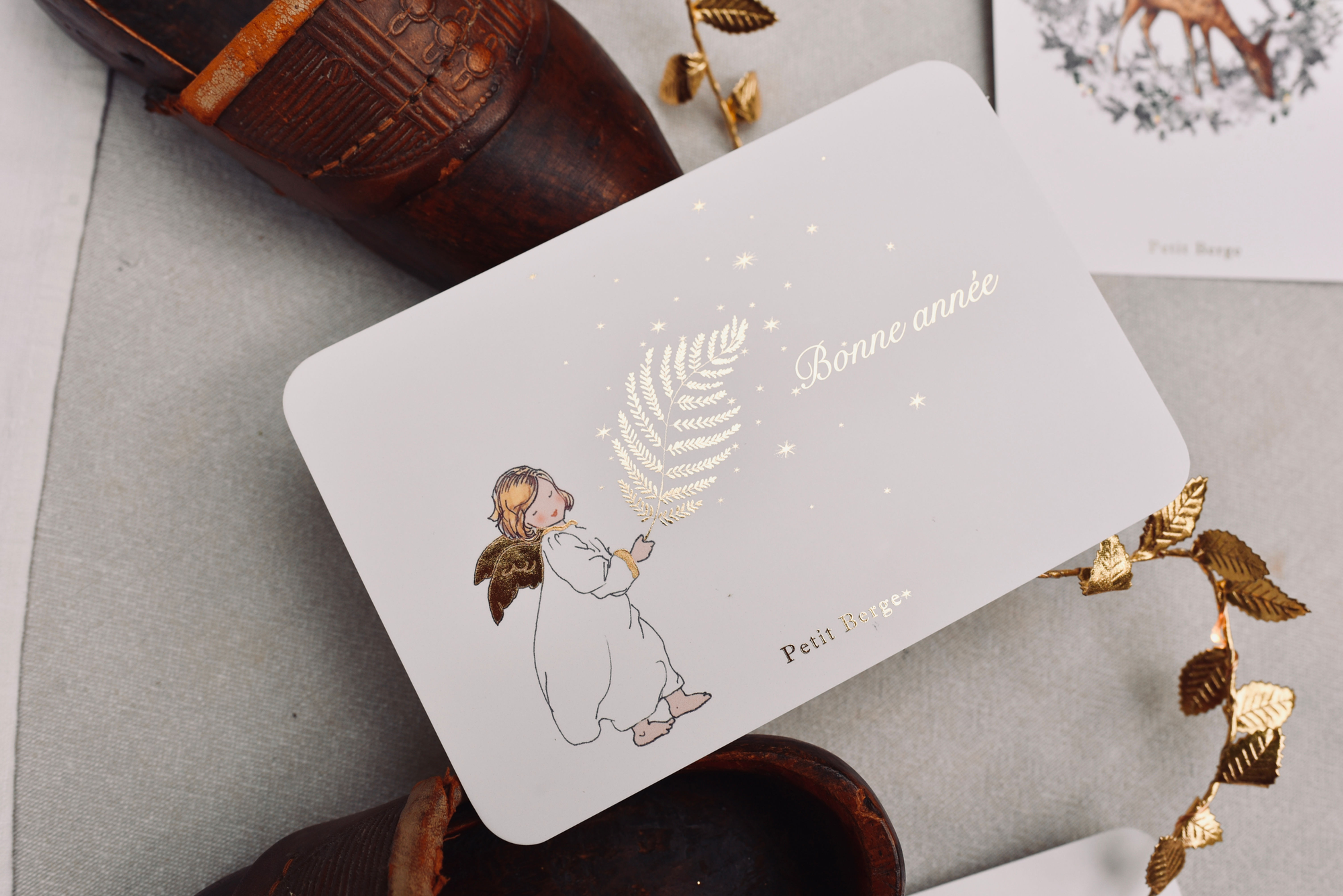 Carte Bonne Année ange de bonheur - dorure