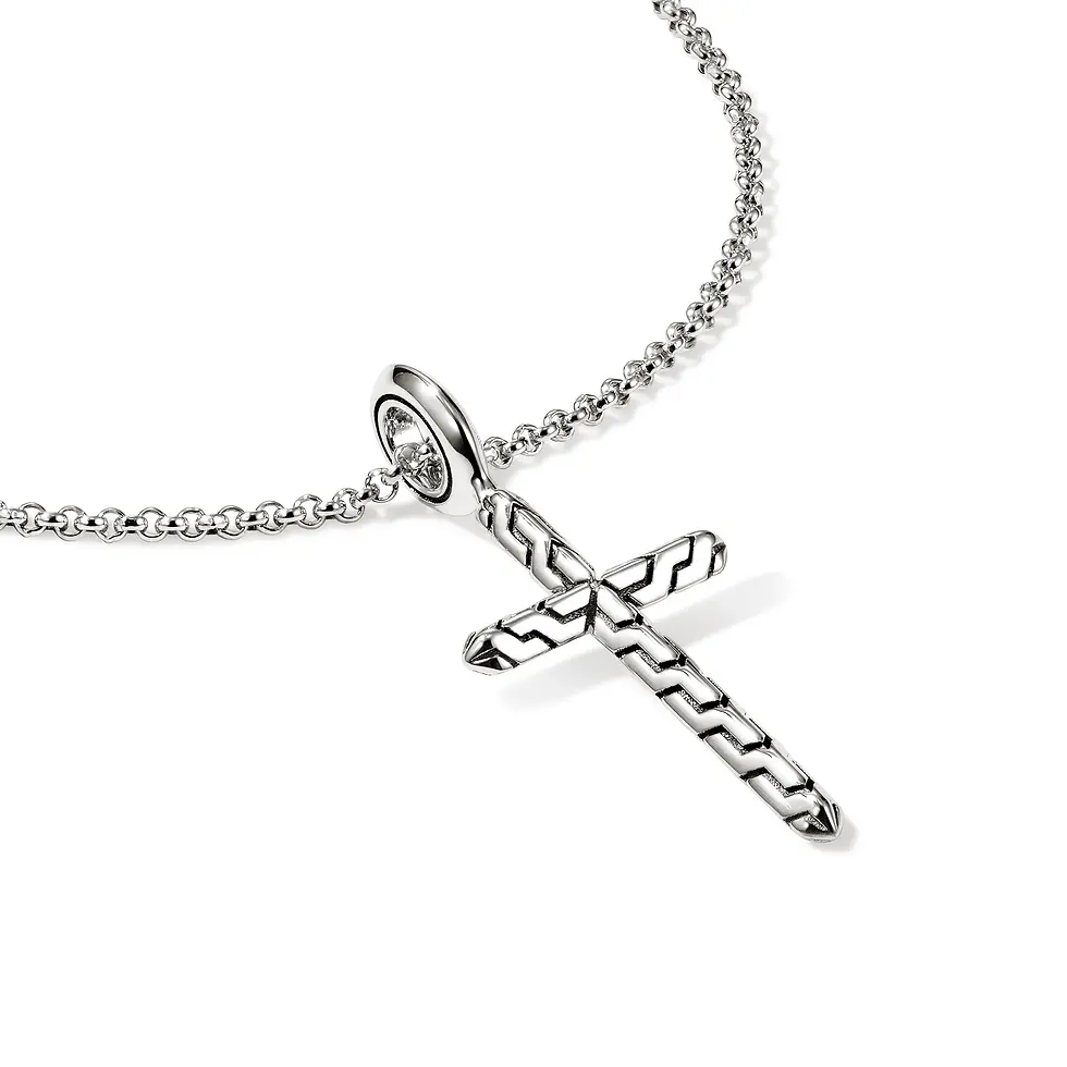 Thumbnail: John Hardy, Sterling Silver Cross Pendant on Rolo Chain