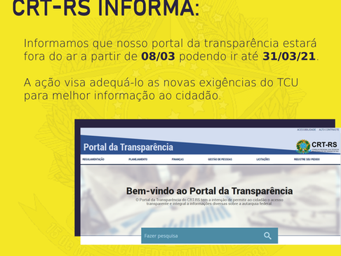 Portal da Transparência está em fase de adequação e estará temporariamente fora do ar