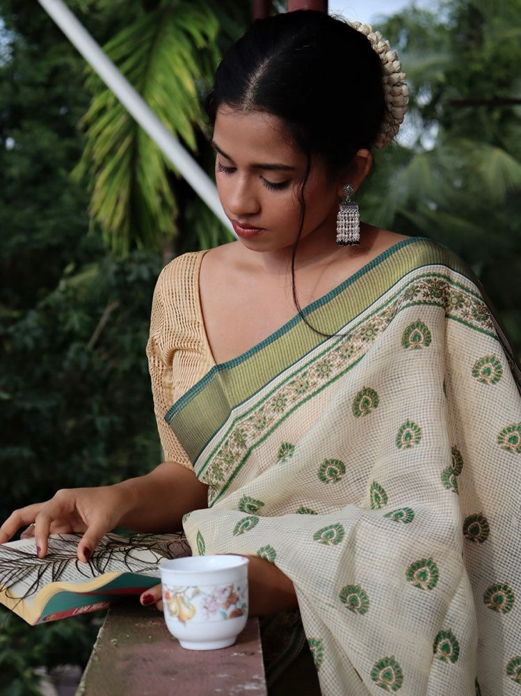 Cotton Peacock Motif Saree