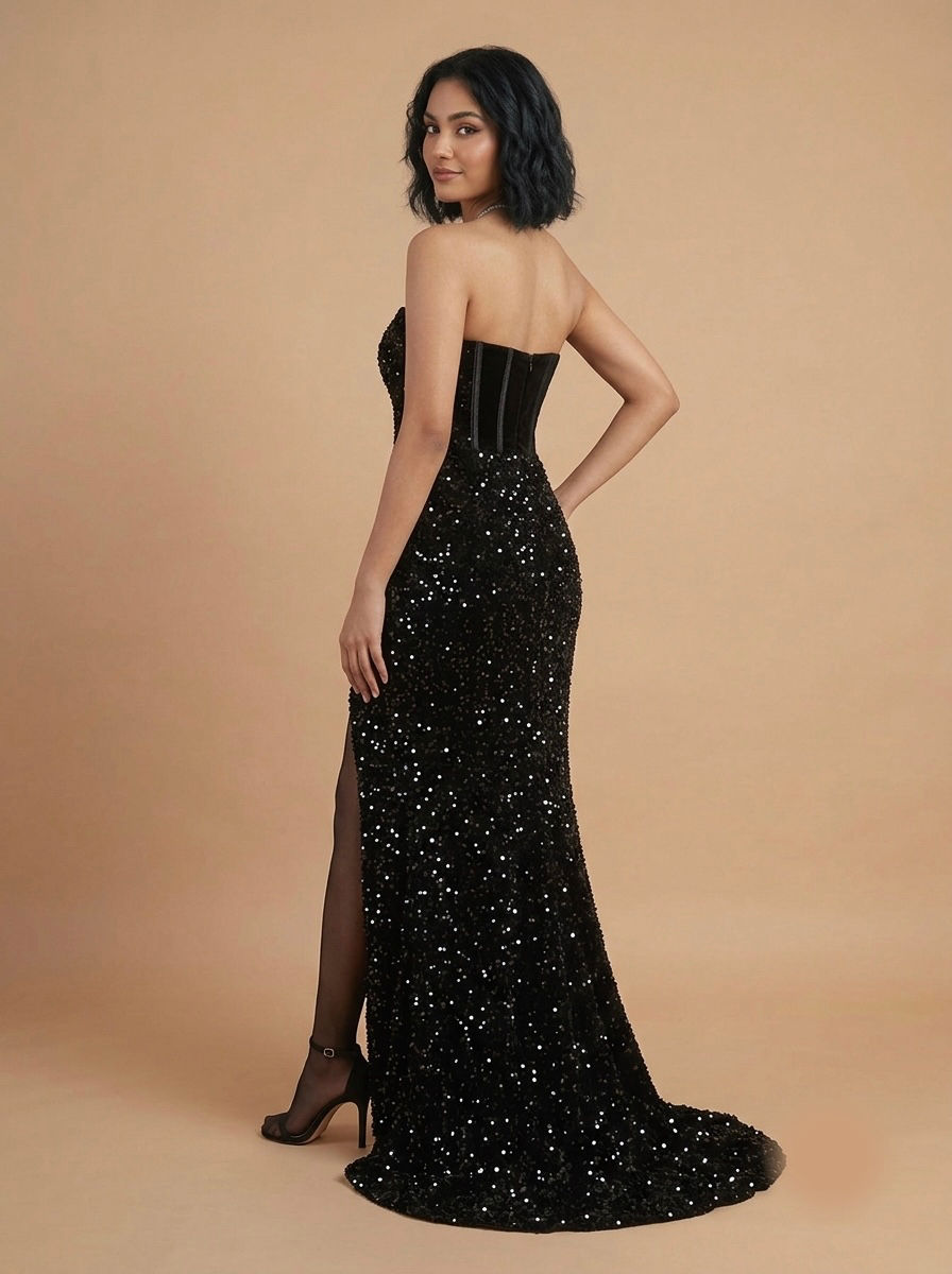 Black Corset Luxury Slit Bodycon Gown