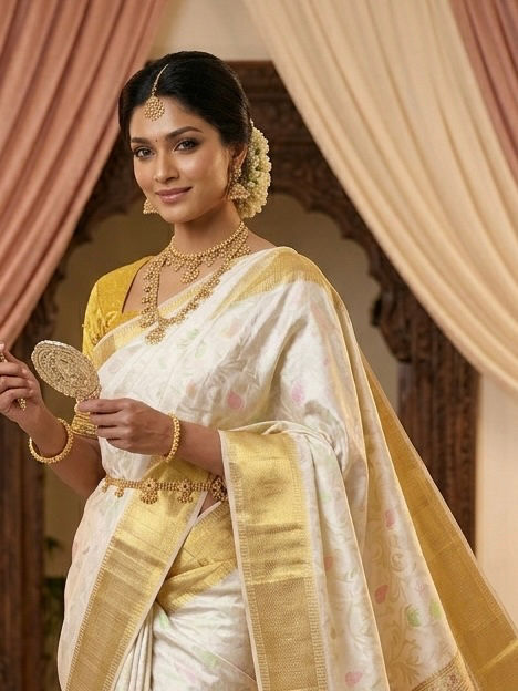 White Kanjeevaram saree