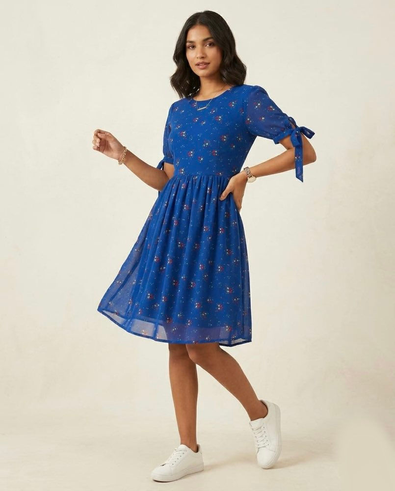 Blue Floral Short Dress