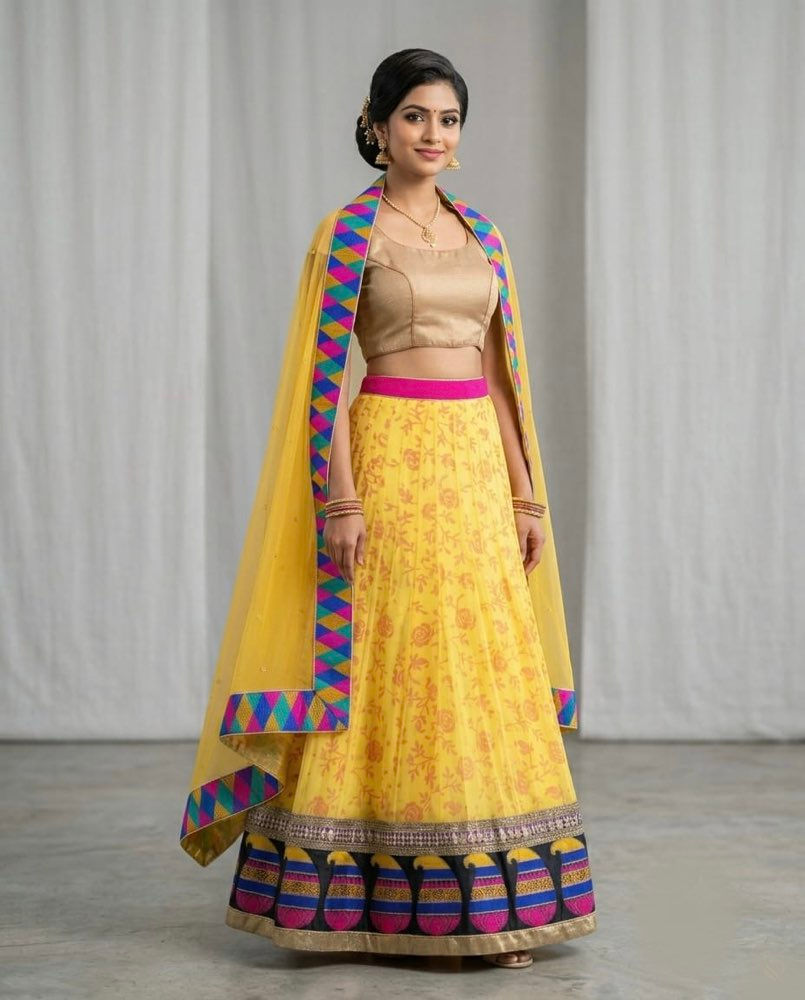 Multi Color Yellow Lehenga