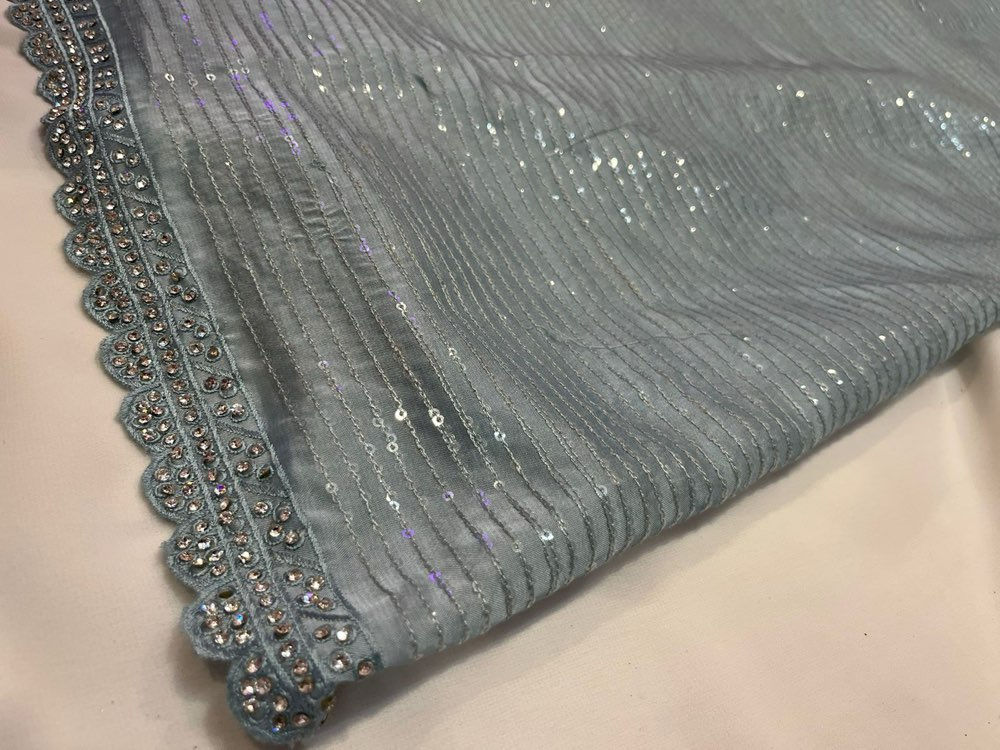 Sequin Pastel Blue Fancy Saree