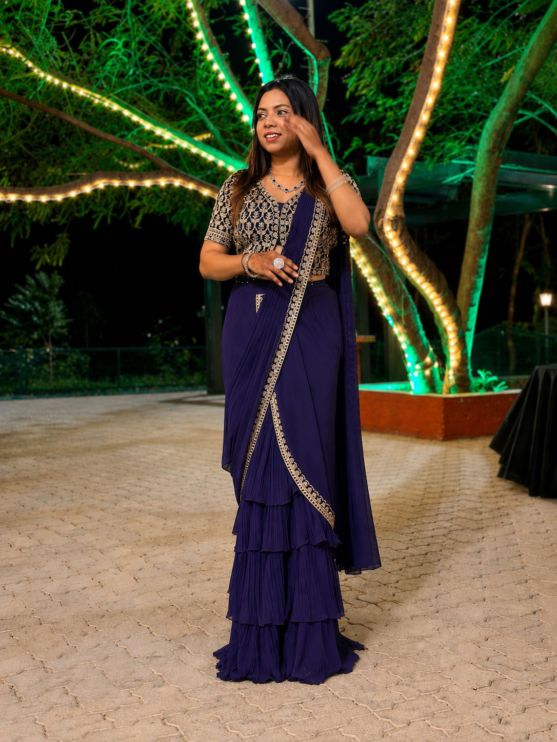 Ruffle Purple Indo Western set