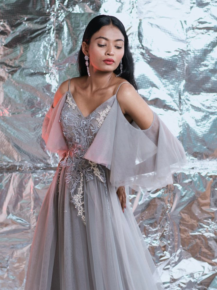 Butterfly Grey flair Gown