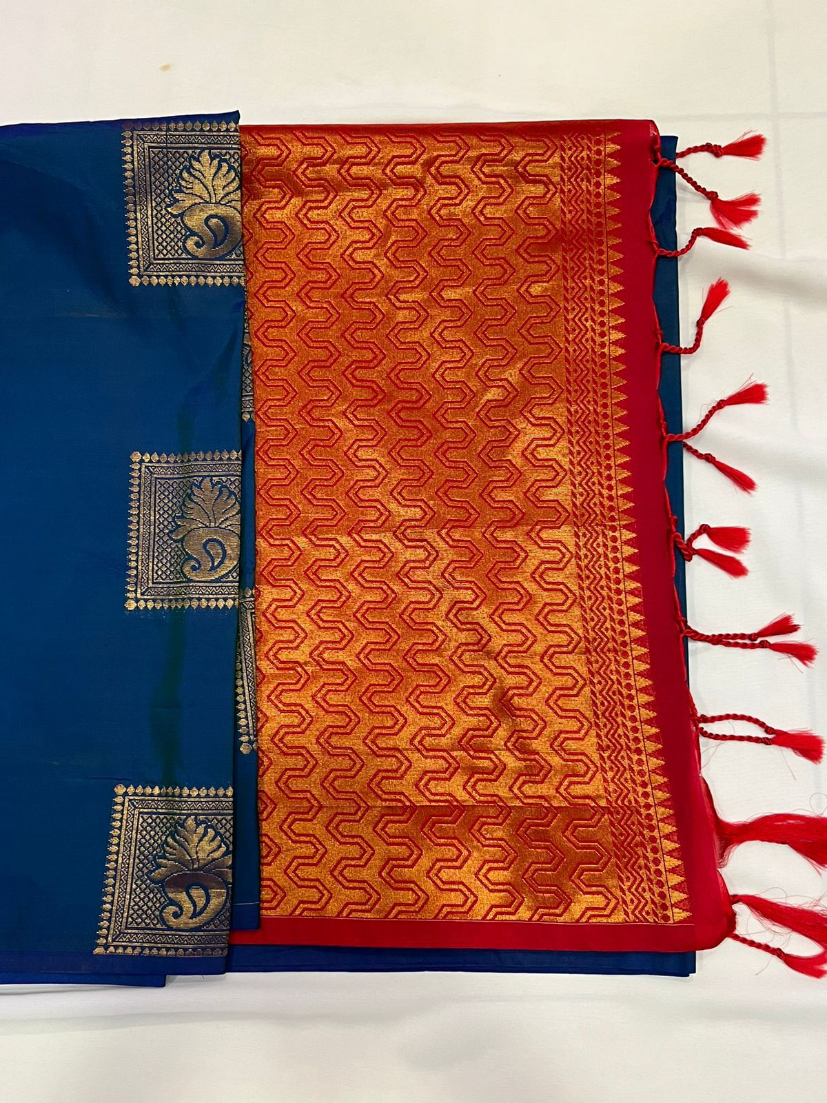 Silk Blue Red saree