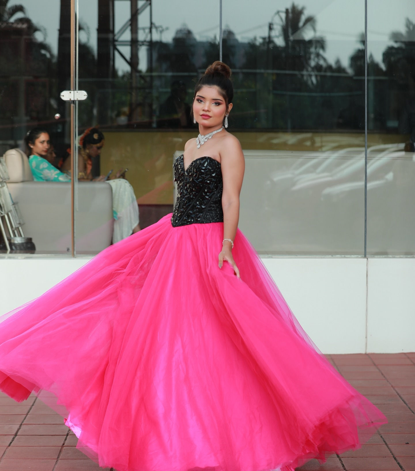 Pink-Black Corset Ball Gown