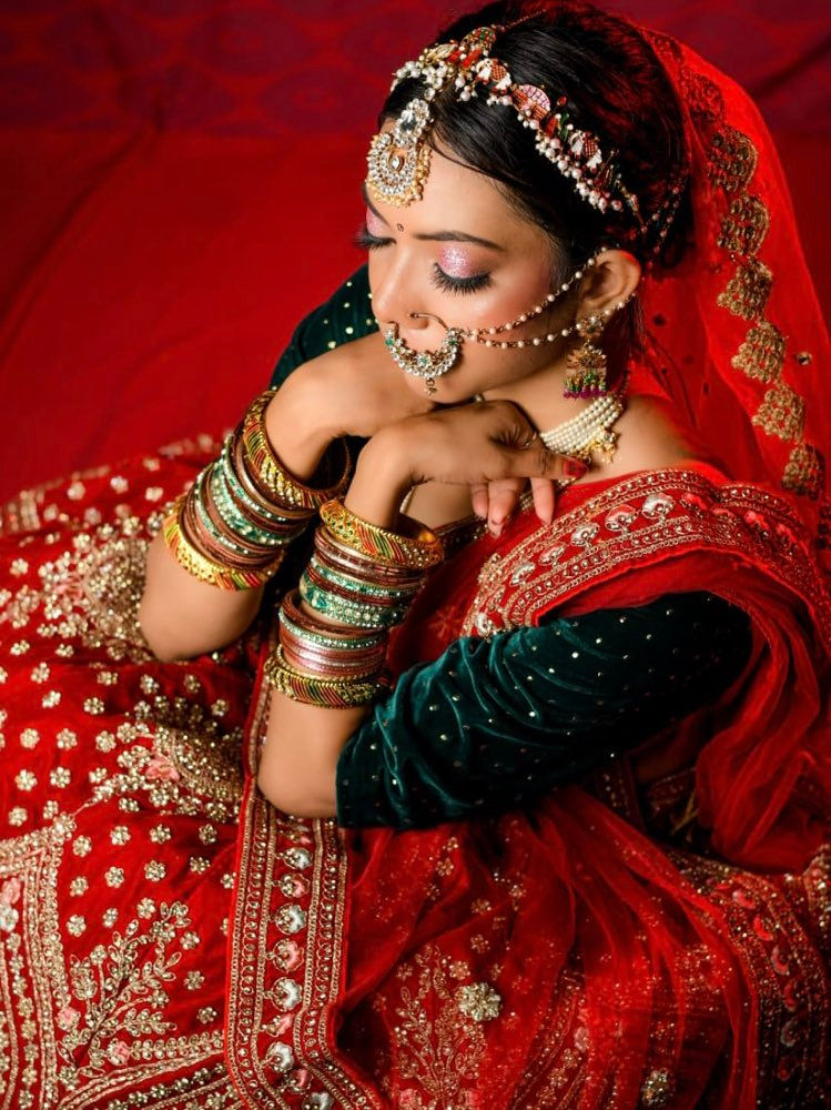 Bridal Red - Green Lehenga