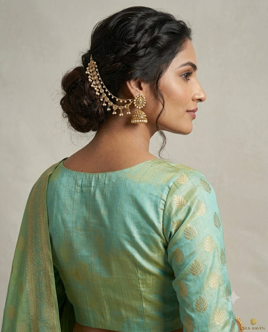 Green Raw Silk Lehenga