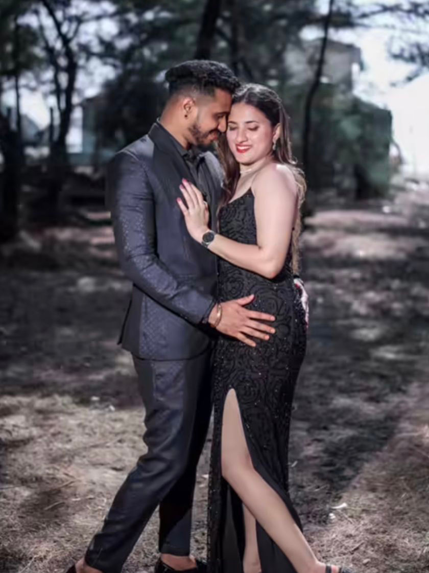 Black Bedded Slit Gown