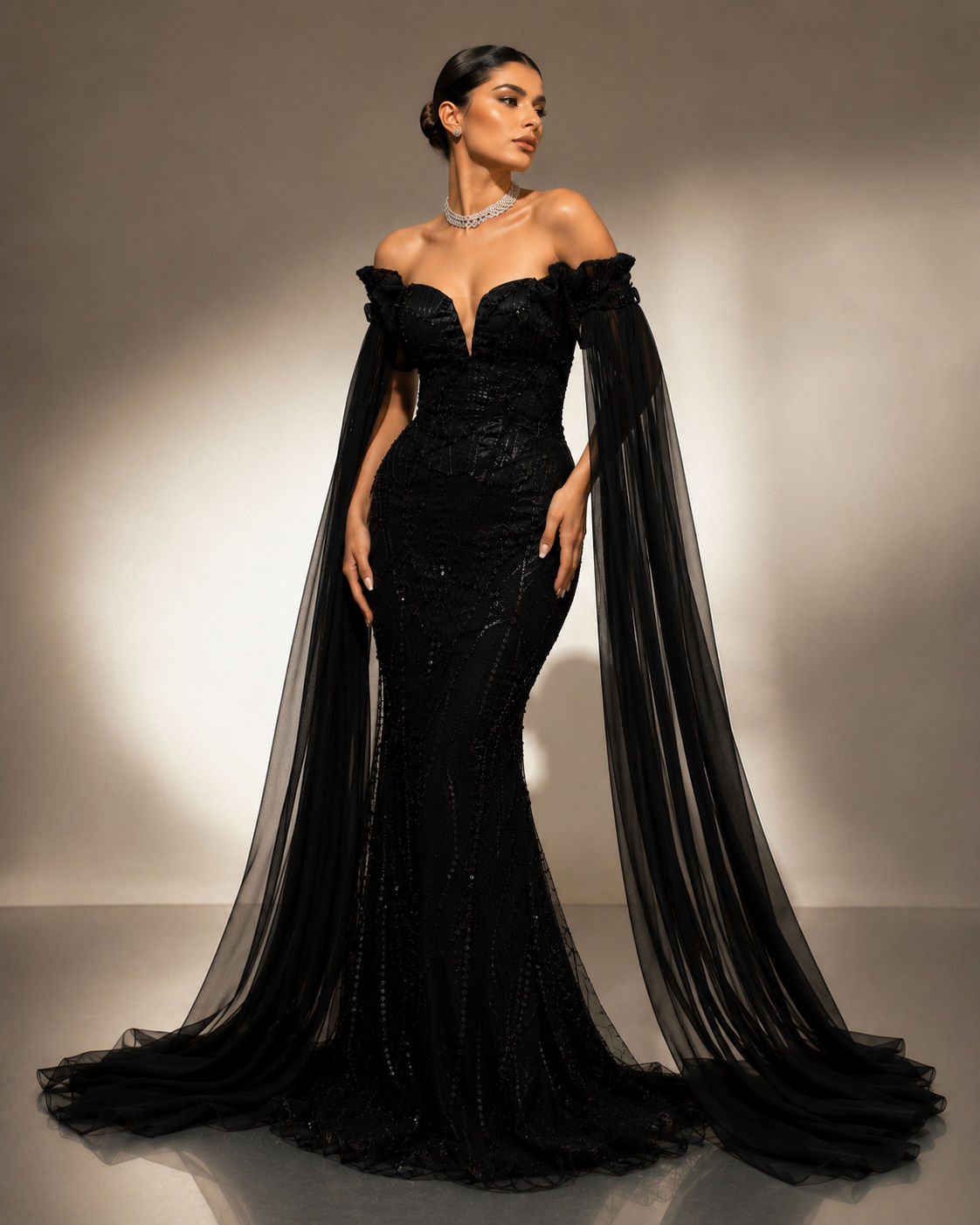 Nora Black Butterfly Gown