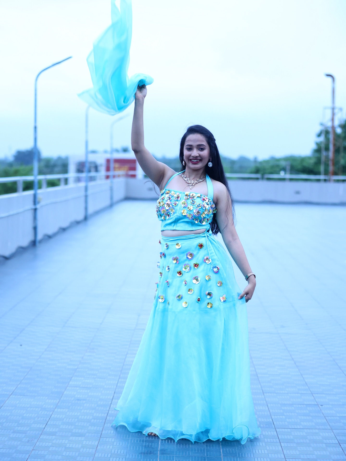 Dhanya Corset blue lehenga