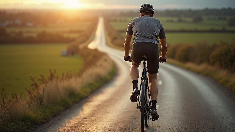 High angle view of a cyclist riding an electric bicycle on a UK country road