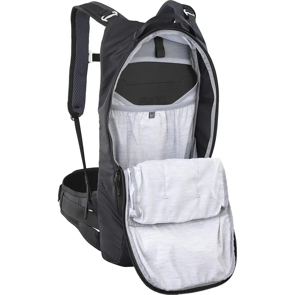 Thumbnail: Open Zipz View of Evoc Trail Pro Protector 10L Backpack showing inner compatments