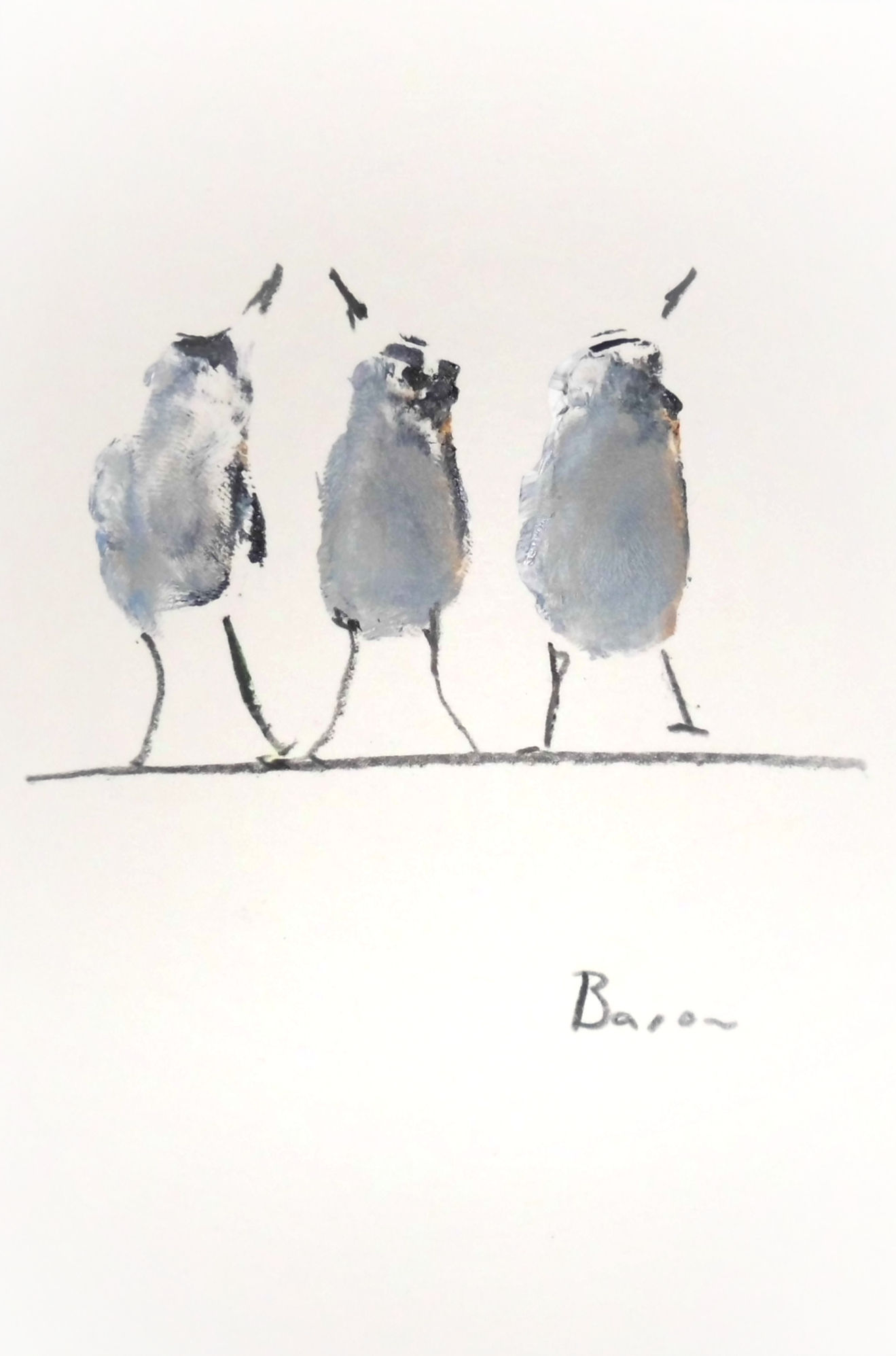 Drei Vögel auf der Stange