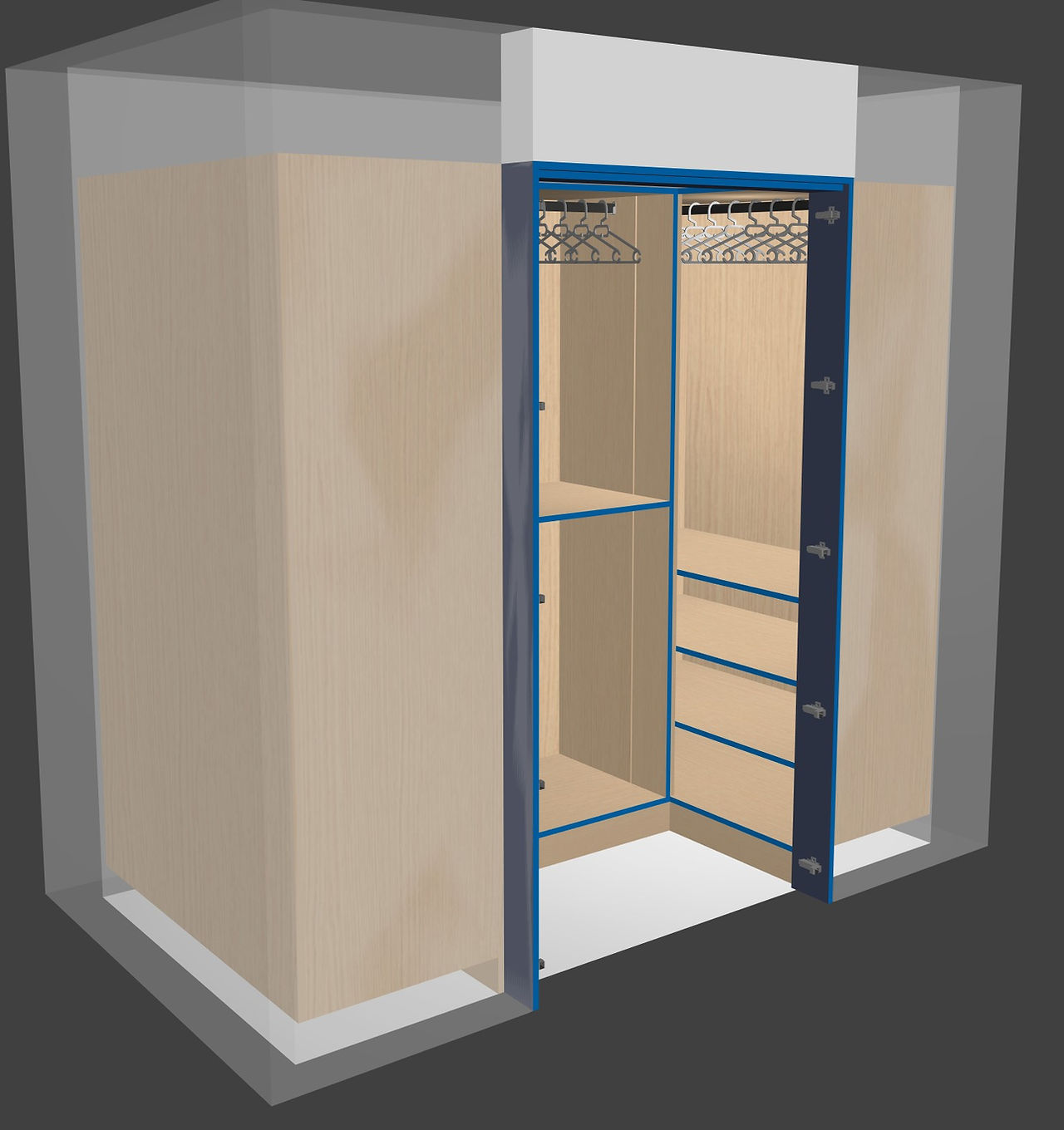 3d rendering of walk-in wardrobe interior