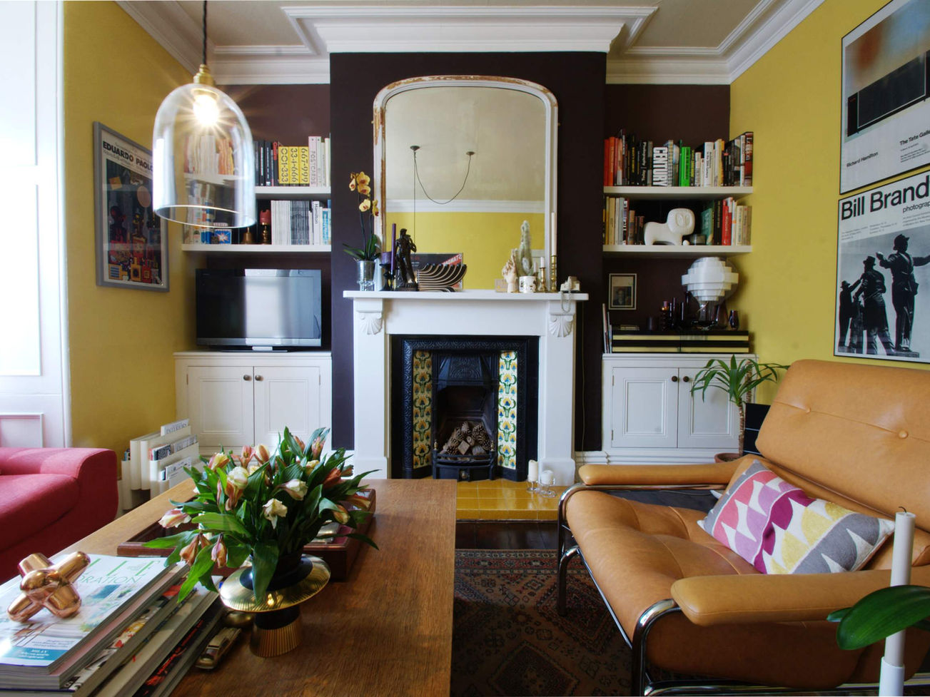 living room furniture in bohemian home