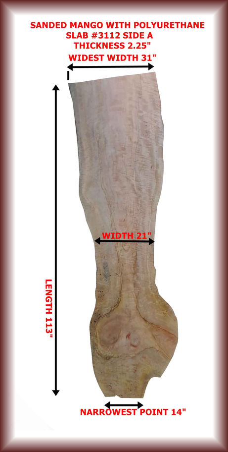 Sanded Mango with Polyurethane Slab #3112 Side A Thickness 2.25