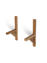 Two wooden shelf brackets on white background, ready for mounting Diamond Tropical Hardwoods