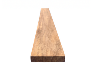 Wooden board, side view against a white backdrop, Strangler Fig Base - SF3333, Diamond Tropical Hardwoods.