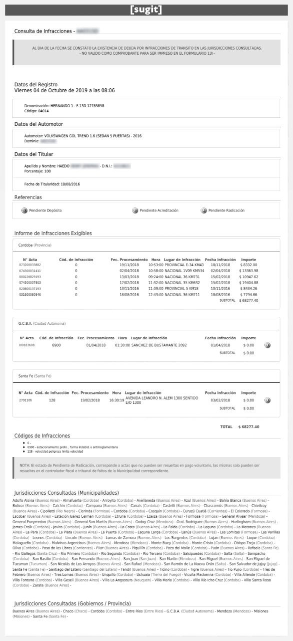 ejemplo informe de INFRACCIONES