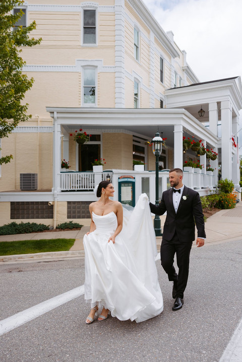 Bridal Photos in front of the Perry Hotel Wedding Venue in Petoskey Michigan