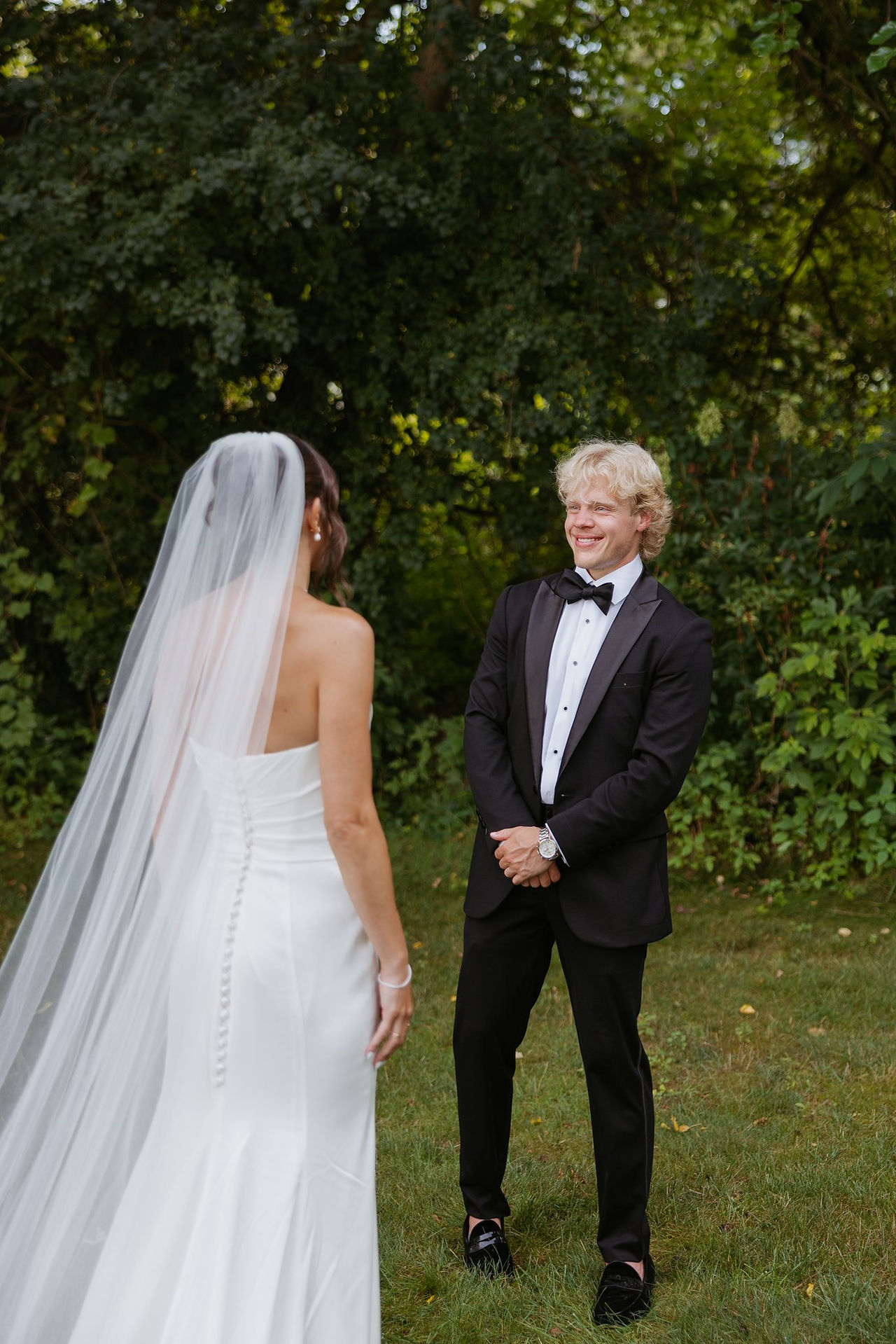 First look in the woods. Venues in Michigan. Wedding inspiration. Best Grand Rapids Photographers for outdoor photos.
