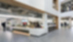 Bright modern cafe with food and drink options