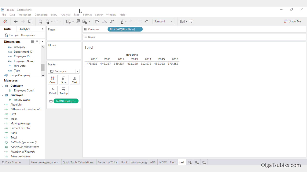 Last calculation in Tableau