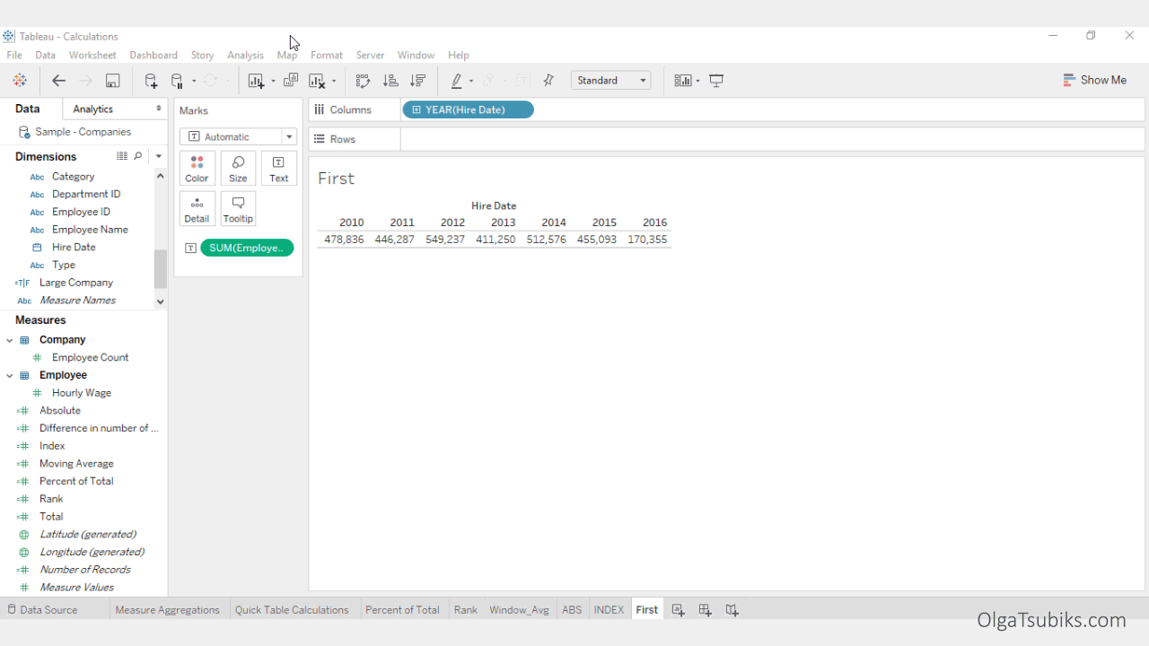 First calcualtion in Tableau
