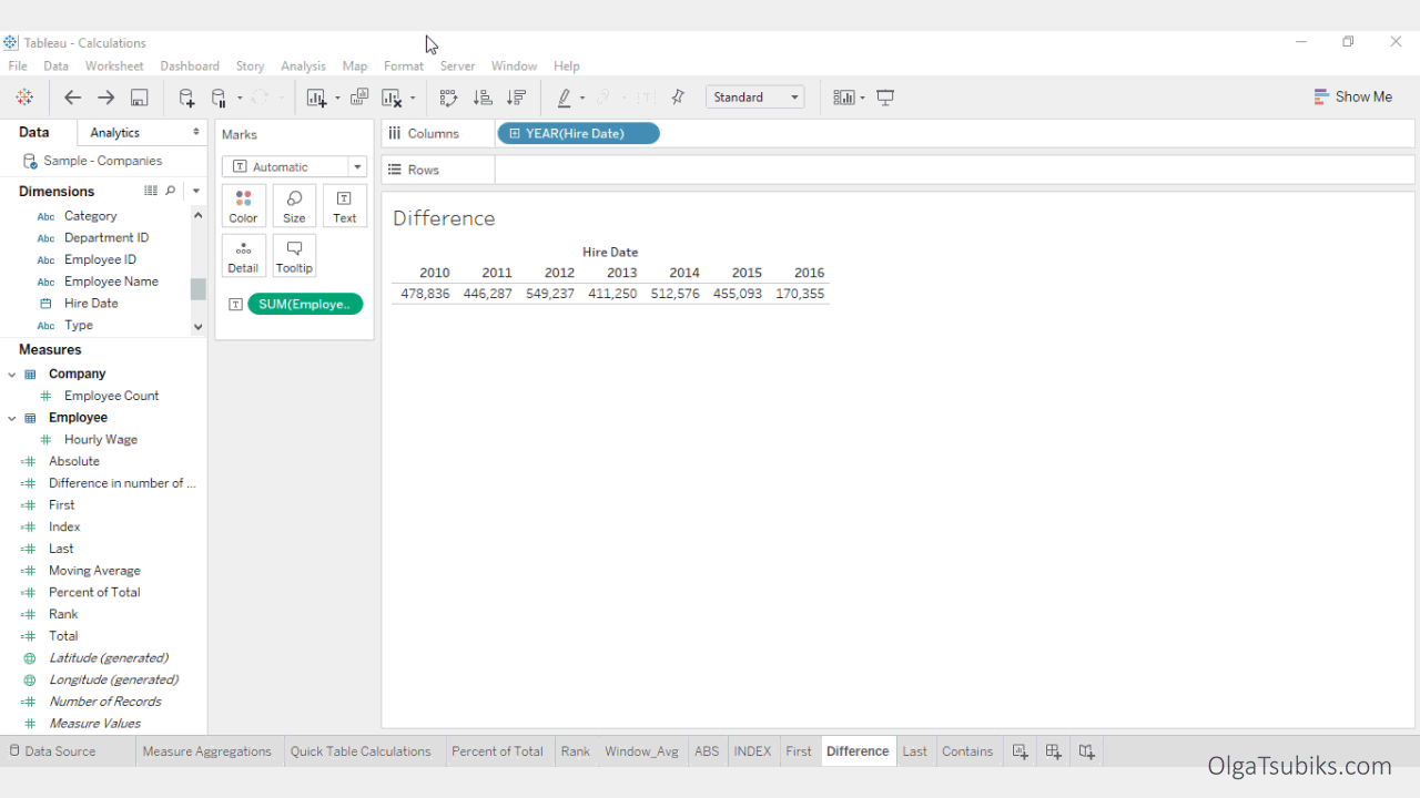 First calcualtion in Tableau