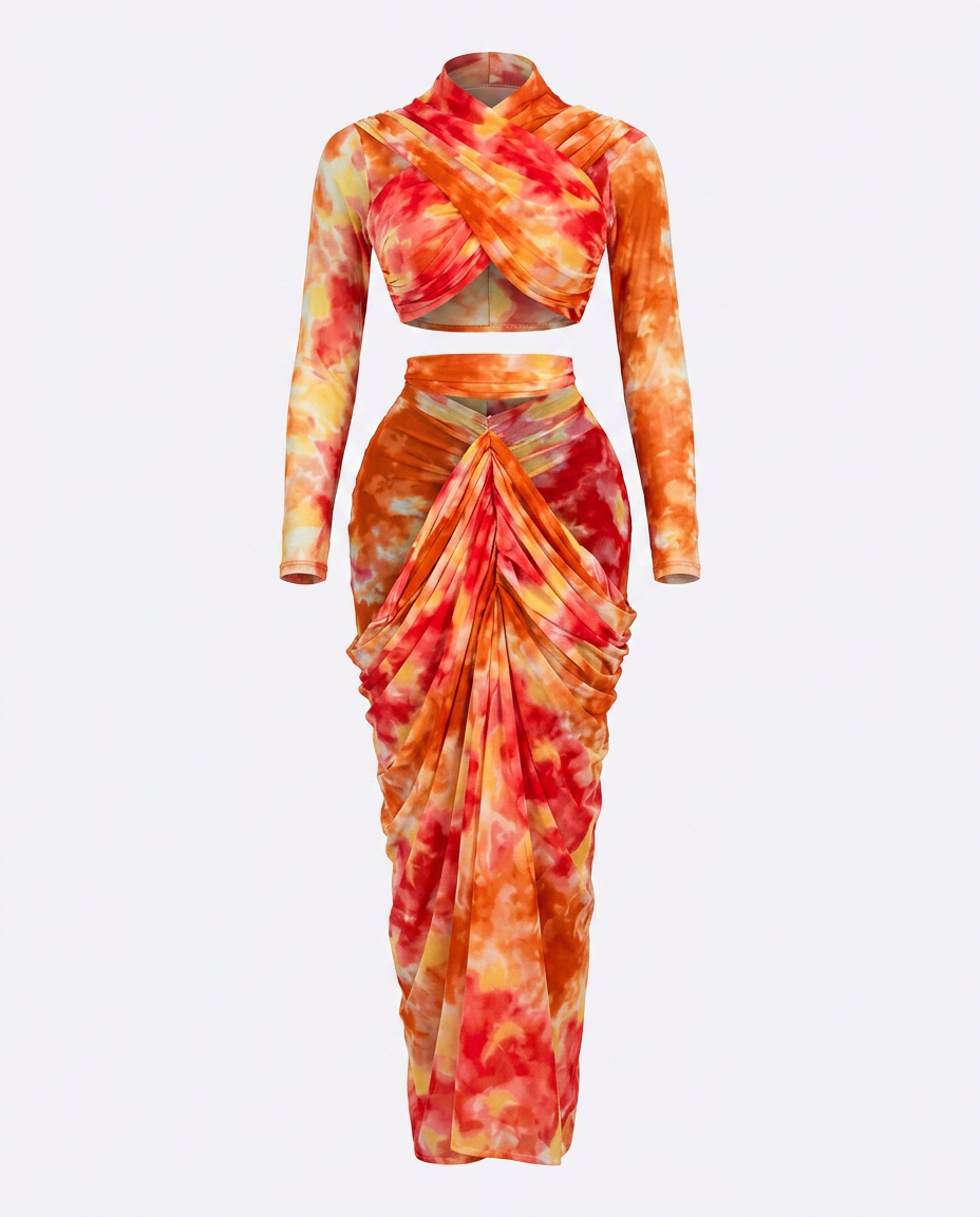 Thumbnail: Fire Starter Tie-Dye Ruched Maxi Set