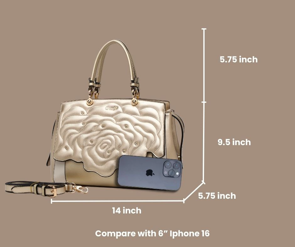 Thumbnail: Brangio Italy Luxury Elegant Rose Embellished Satchel Bag