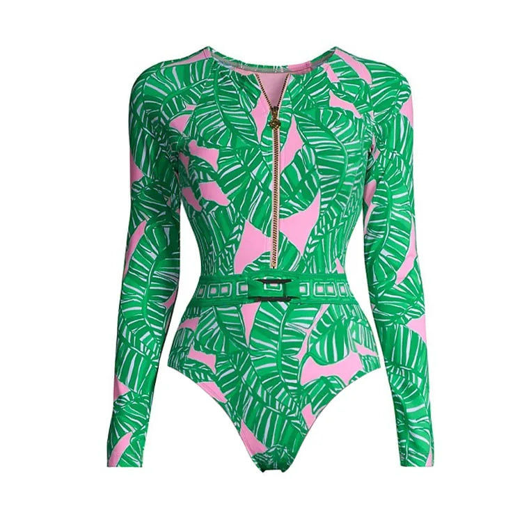 Thumbnail: Wild Heart Printed Long-Sleeve One-Piece